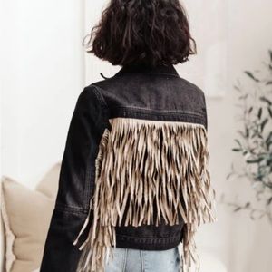 143 Story size‎ 1x black denim western jacket with fringe. NWT. 4 pockets.
